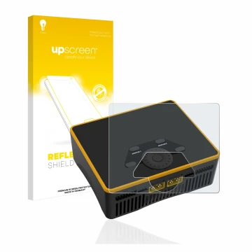 Parte frontale di una confezione del prodotto con il logo del marchio upscreen. Accanto è raffigurato il dispositivo Junsi iCh