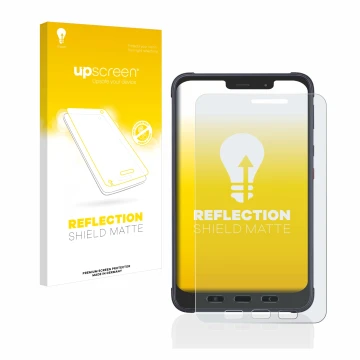 Parte frontale di una confezione del prodotto con il logo del marchio upscreen. Accanto è raffigurato il dispositivo Samsung G