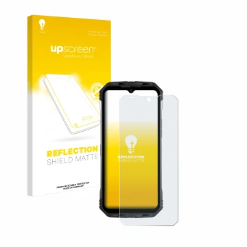 Parte frontale di una confezione del prodotto con il logo del marchio upscreen. Accanto è raffigurato il dispositivo Doogee S1