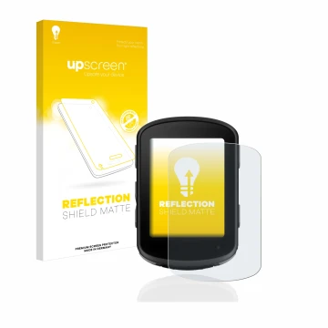 Parte frontale di una confezione del prodotto con il logo del marchio upscreen. Accanto è raffigurato il dispositivo Garmin Ed