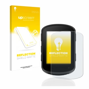 Parte frontale di una confezione del prodotto con il logo del marchio upscreen. Accanto è raffigurato il dispositivo Garmin Ed