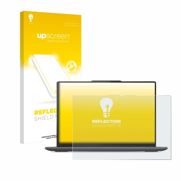 Parte frontale di una confezione del prodotto con il logo del marchio upscreen. Accanto è raffigurato il dispositivo Lenovo Yo