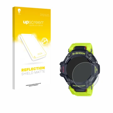 Parte frontale di una confezione del prodotto con il logo del marchio upscreen. Accanto è raffigurato il dispositivo Casio G-S