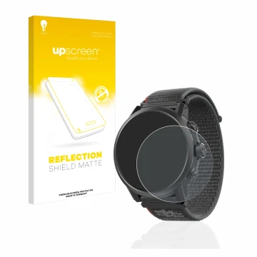 Parte frontale di una confezione del prodotto con il logo del marchio upscreen. Accanto è raffigurato il dispositivo Coros Ape