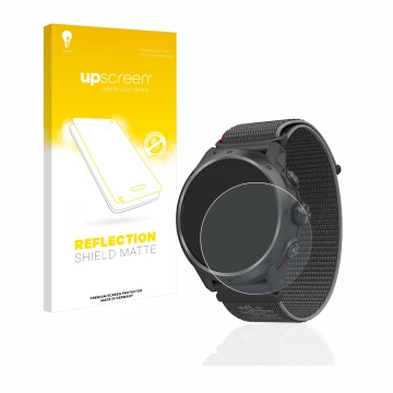 Parte frontale di una confezione del prodotto con il logo del marchio upscreen. Accanto è raffigurato il dispositivo Coros Ape