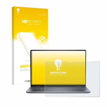 Parte frontale di una confezione del prodotto con il logo del marchio upscreen. Accanto è raffigurato il dispositivo Dell Lati
