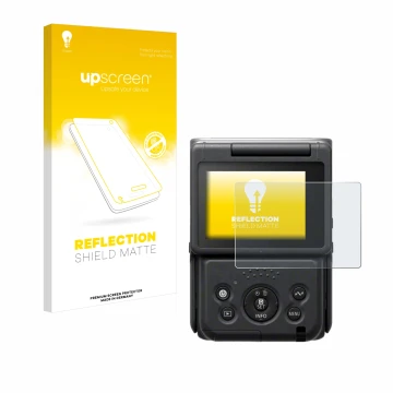 Parte frontale di una confezione del prodotto con il logo del marchio upscreen. Accanto è raffigurato il dispositivo Canon Pow