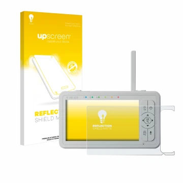 Parte frontale di una confezione del prodotto con il logo del marchio upscreen. Accanto è raffigurato il dispositivo Babysense