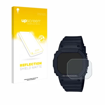 Parte frontale di una confezione del prodotto con il logo del marchio upscreen. Accanto è raffigurato il dispositivo Casio G-S