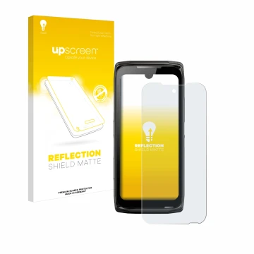 Parte frontale di una confezione del prodotto con il logo del marchio upscreen. Accanto è raffigurato il dispositivo Crosscall