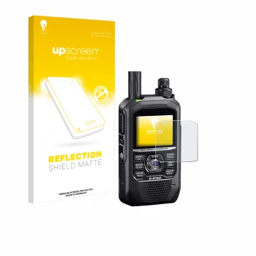 Parte frontale di una confezione del prodotto con il logo del marchio upscreen. Accanto è raffigurato il dispositivo Icom ID-5