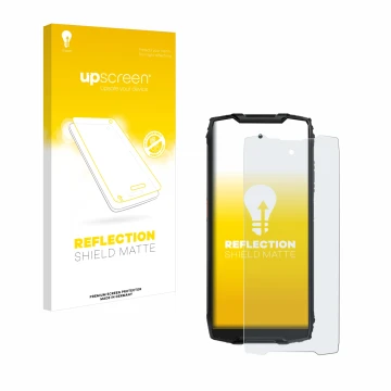 Parte frontale di una confezione del prodotto con il logo del marchio upscreen. Accanto è raffigurato il dispositivo Blackview