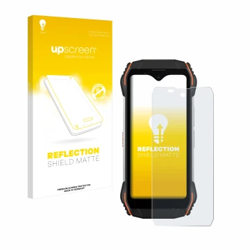 Parte frontale di una confezione del prodotto con il logo del marchio upscreen. Accanto è raffigurato il dispositivo Blackview