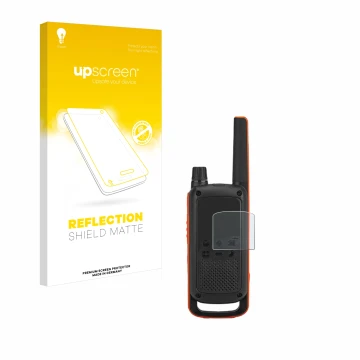 Parte frontale di una confezione del prodotto con il logo del marchio upscreen. Accanto è raffigurato il dispositivo Motorola 