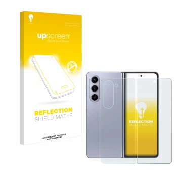 Parte frontale di una confezione del prodotto con il logo del marchio upscreen. Accanto è raffigurato il dispositivo Samsung G