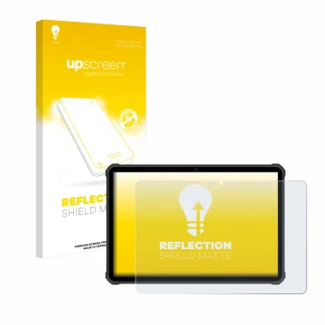 Parte frontale di una confezione del prodotto con il logo del marchio upscreen. Accanto è raffigurato il dispositivo Oukitel R