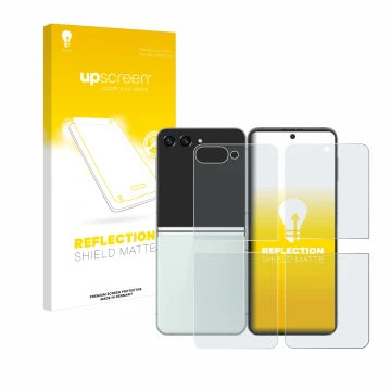 Parte frontale di una confezione del prodotto con il logo del marchio upscreen. Accanto è raffigurato il dispositivo Samsung G