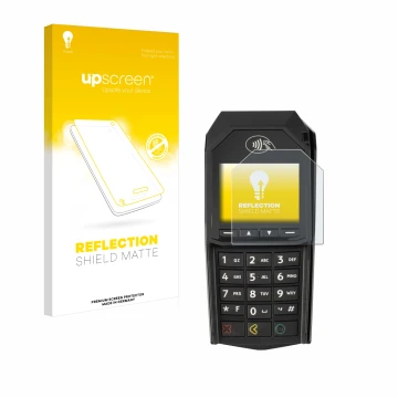 Parte frontale di una confezione del prodotto con il logo del marchio upscreen. Accanto è raffigurato il dispositivo ingenico 