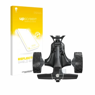 Parte frontale di una confezione del prodotto con il logo del marchio upscreen. Accanto è raffigurato il dispositivo Motocaddy