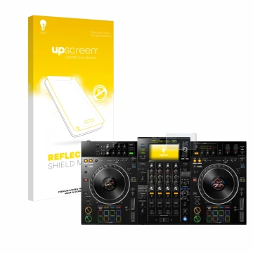 Parte frontale di una confezione del prodotto con il logo del marchio upscreen. Accanto è raffigurato il dispositivo Pioneer X