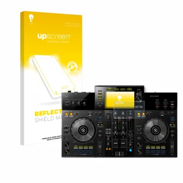 Parte frontale di una confezione del prodotto con il logo del marchio upscreen. Accanto è raffigurato il dispositivo Pioneer X