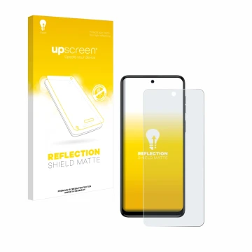 Parte frontale di una confezione del prodotto con il logo del marchio upscreen. Accanto è raffigurato il dispositivo Motorola 