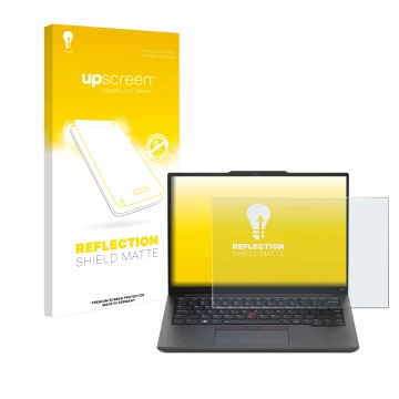 Parte frontale di una confezione del prodotto con il logo del marchio upscreen. Accanto è raffigurato il dispositivo Lenovo Th