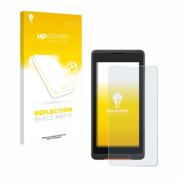 Parte frontale di una confezione del prodotto con il logo del marchio upscreen. Accanto è raffigurato il dispositivo Sunmi P2 