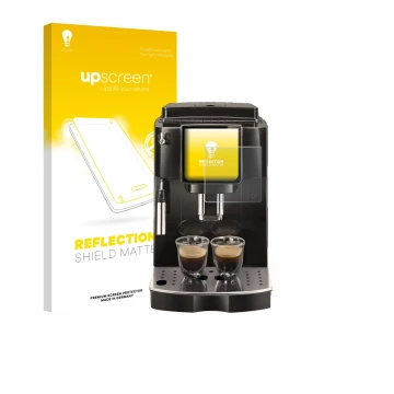 Parte frontale di una confezione del prodotto con il logo del marchio upscreen. Accanto è raffigurato il dispositivo DeLonghi 