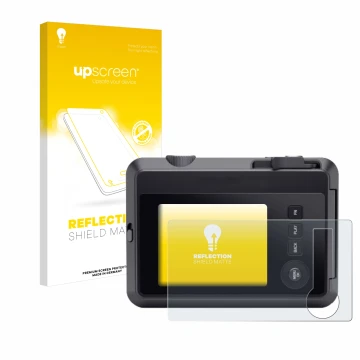 Parte frontale di una confezione del prodotto con il logo del marchio upscreen. Accanto è raffigurato il dispositivo Leica SOF