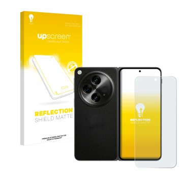 Parte frontale di una confezione del prodotto con il logo del marchio upscreen. Accanto è raffigurato il dispositivo OnePlus O