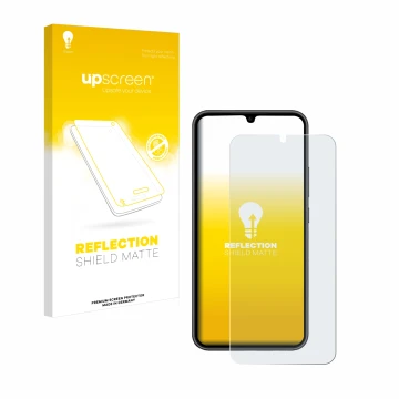 Parte frontale di una confezione del prodotto con il logo del marchio upscreen. Accanto è raffigurato il dispositivo Samsung G