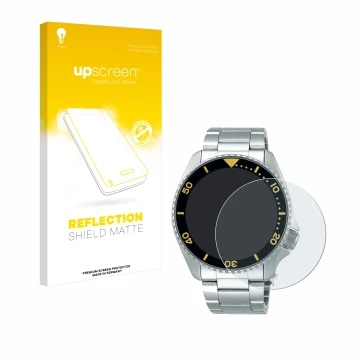 Parte frontale di una confezione del prodotto con il logo del marchio upscreen. Accanto è raffigurato il dispositivo Seiko 5 S