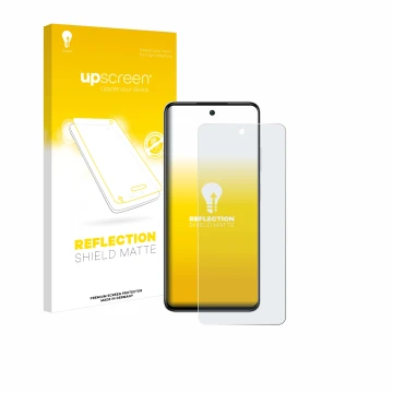 Parte frontale di una confezione del prodotto con il logo del marchio upscreen. Accanto è raffigurato il dispositivo Infinix S