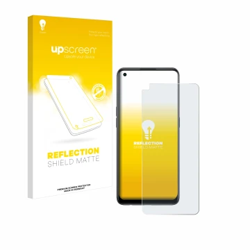 Parte frontale di una confezione del prodotto con il logo del marchio upscreen. Accanto è raffigurato il dispositivo Oppo Reno