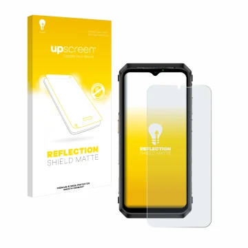 Parte frontale di una confezione del prodotto con il logo del marchio upscreen. Accanto è raffigurato il dispositivo Ulefone P