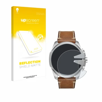 Parte frontale di una confezione del prodotto con il logo del marchio upscreen. Accanto è raffigurato il dispositivo Diesel Me