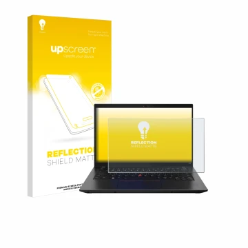 Parte frontale di una confezione del prodotto con il logo del marchio upscreen. Accanto è raffigurato il dispositivo Lenovo Th