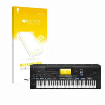 Parte frontale di una confezione del prodotto con il logo del marchio upscreen. Accanto è raffigurato il dispositivo Yamaha Ge