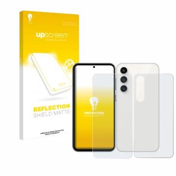 Parte frontale di una confezione del prodotto con il logo del marchio upscreen. Accanto è raffigurato il dispositivo Samsung G