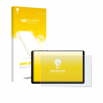 Parte frontale di una confezione del prodotto con il logo del marchio upscreen. Accanto è raffigurato il dispositivo Lenovo Le