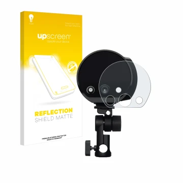 Parte frontale di una confezione del prodotto con il logo del marchio upscreen. Accanto è raffigurato il dispositivo Profoto B