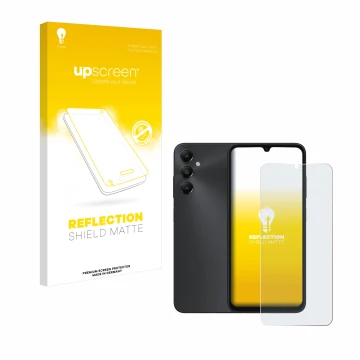 Parte frontale di una confezione del prodotto con il logo del marchio upscreen. Accanto è raffigurato il dispositivo Samsung G