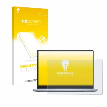 Parte frontale di una confezione del prodotto con il logo del marchio upscreen. Accanto è raffigurato il dispositivo Dell Insp