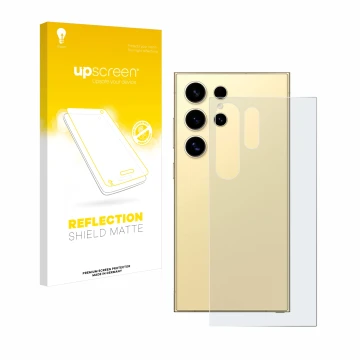 Parte frontale di una confezione del prodotto con il logo del marchio upscreen. Accanto è raffigurato il dispositivo Samsung G