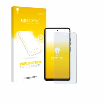 Parte frontale di una confezione del prodotto con il logo del marchio upscreen. Accanto è raffigurato il dispositivo Motorola 
