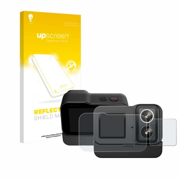Parte frontale di una confezione del prodotto con il logo del marchio upscreen. Accanto è raffigurato il dispositivo SJCAM SJ2