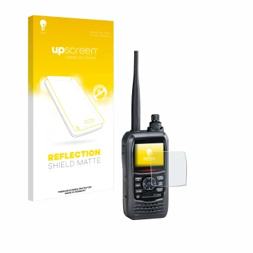 Parte frontale di una confezione del prodotto con il logo del marchio upscreen. Accanto è raffigurato il dispositivo Icom IC-R