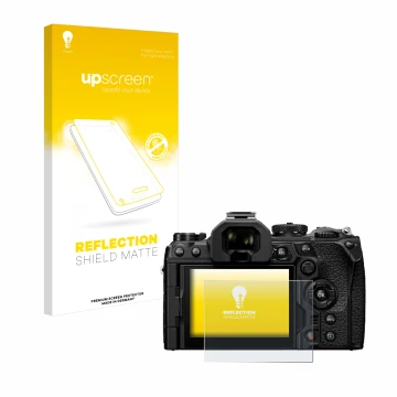 Parte frontale di una confezione del prodotto con il logo del marchio upscreen. Accanto è raffigurato il dispositivo Olympus O