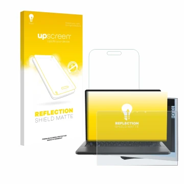 Parte frontale di una confezione del prodotto con il logo del marchio upscreen. Accanto è raffigurato il dispositivo ASUS ROG 